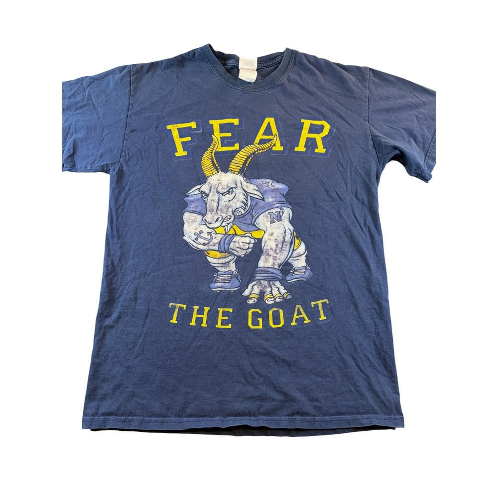 Gildan Fear The Goat Navy Blue Graphic T-Shirt Mens Medium Football Mascot Tee
